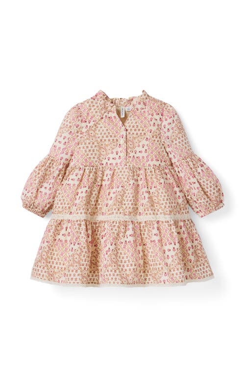 Janie And Jack Patchwork Floral Tiered Dress In Pink