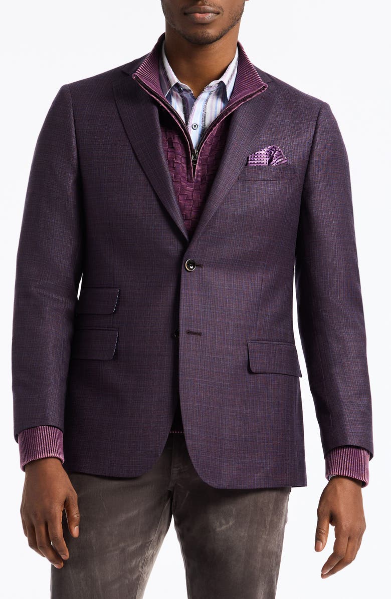 Robert Graham Woodson Purple Mélange Wool Blend Sport Coat, Main, color, Berry