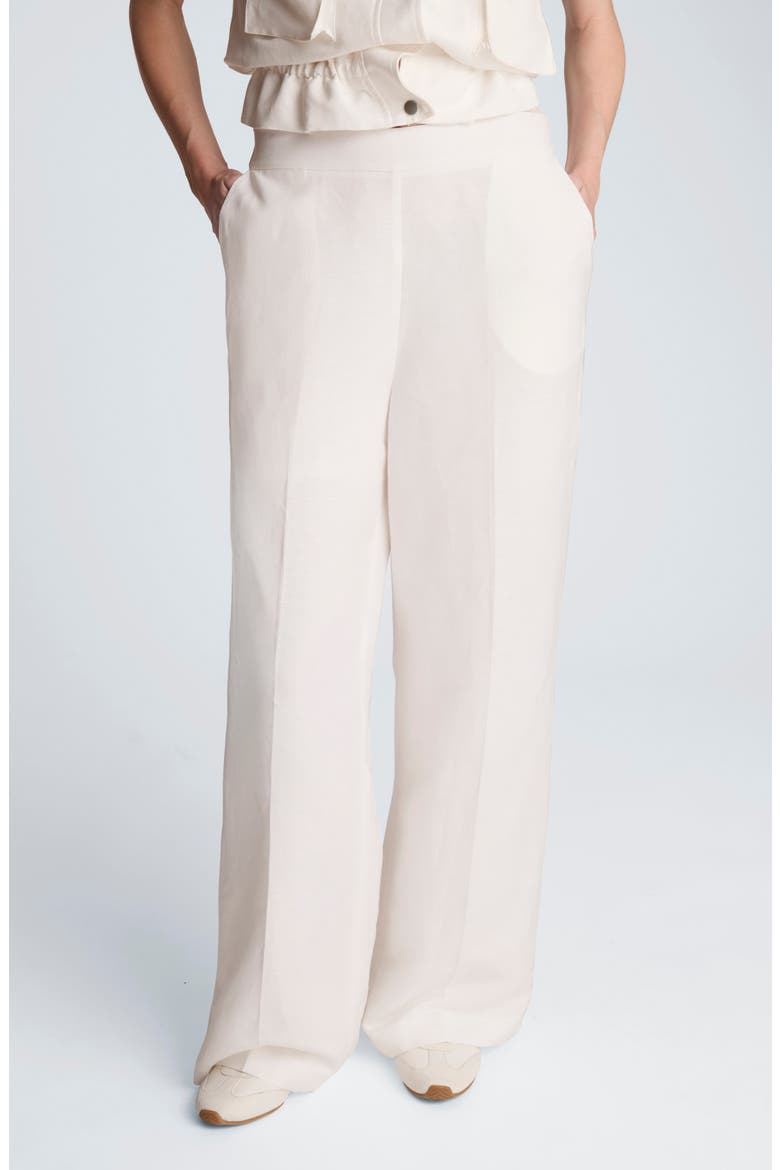 Pull-On Linen Blend Straight Leg Pants, Main, color, PURE WHITE