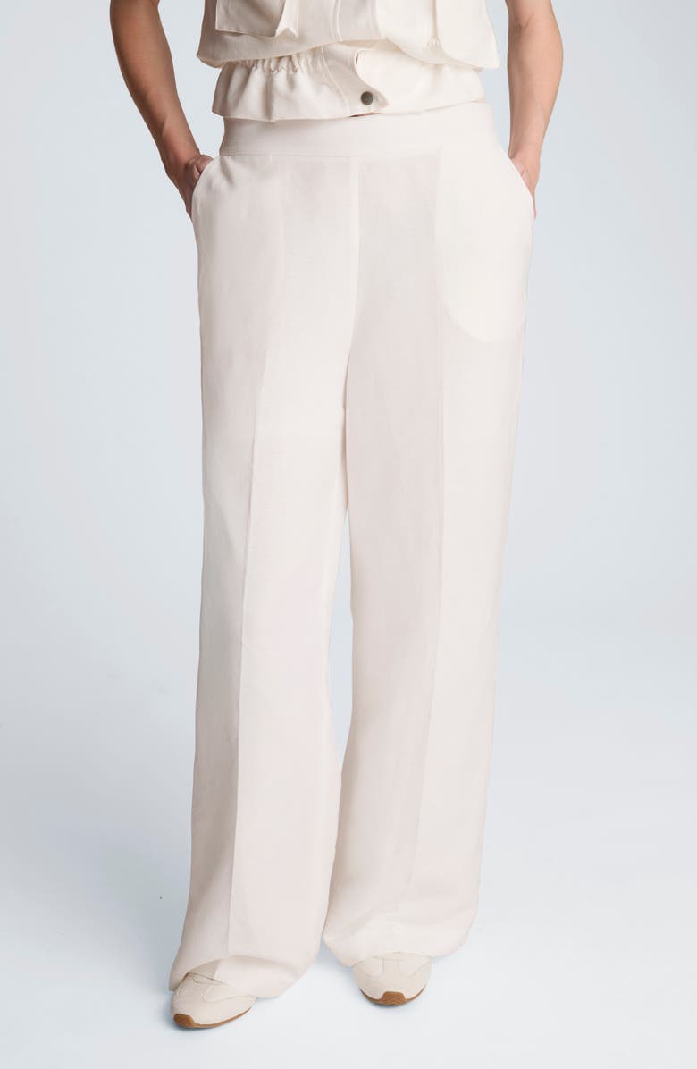 Kenneth Cole Pull-On Linen Blend Straight Leg Pants, Main, color, Pure White
