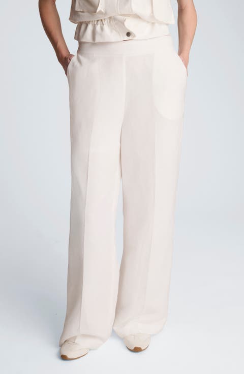 Pull-On Linen Blend Straight Leg Pants