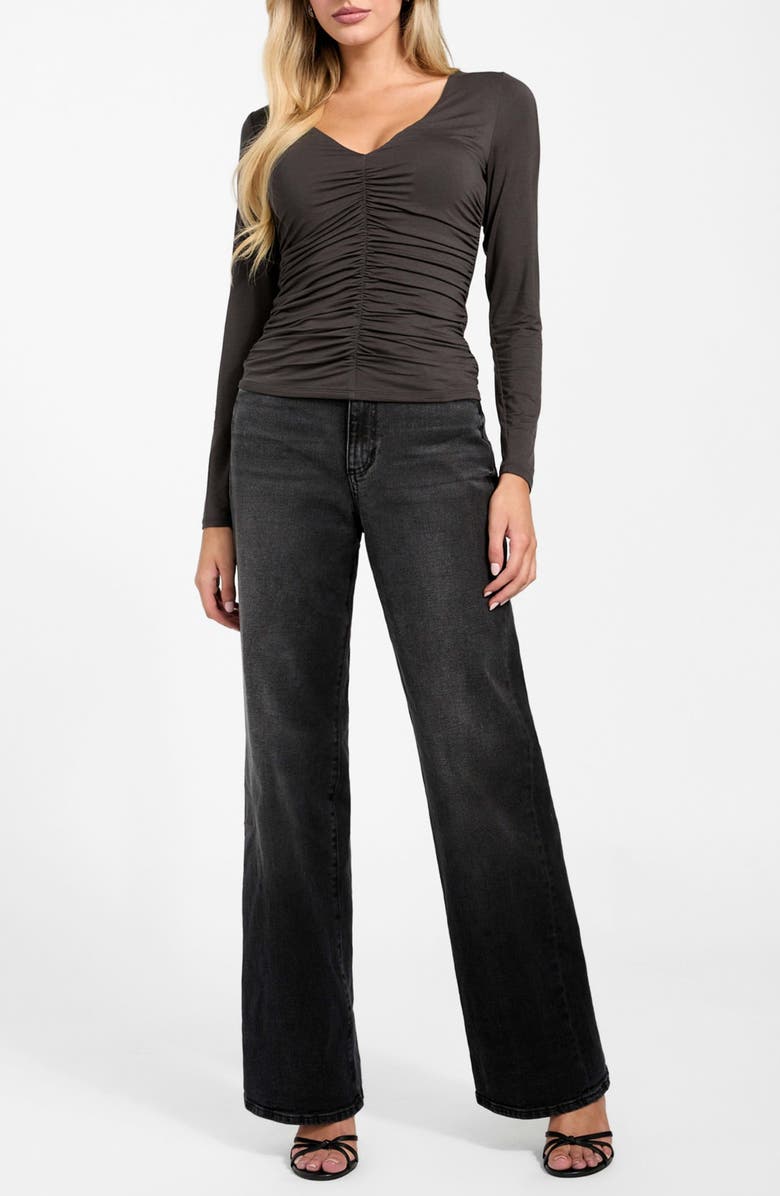 GUESS Ayleen Ruched Long Sleeve Jersey Top, Alternate, color, Medium Grey