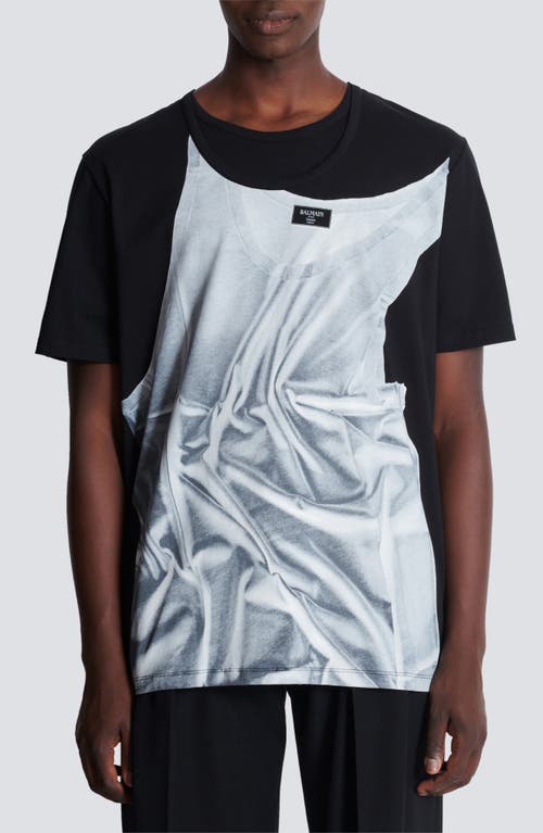Balmain T-shirt With Tank Top Print In Eab Black/white