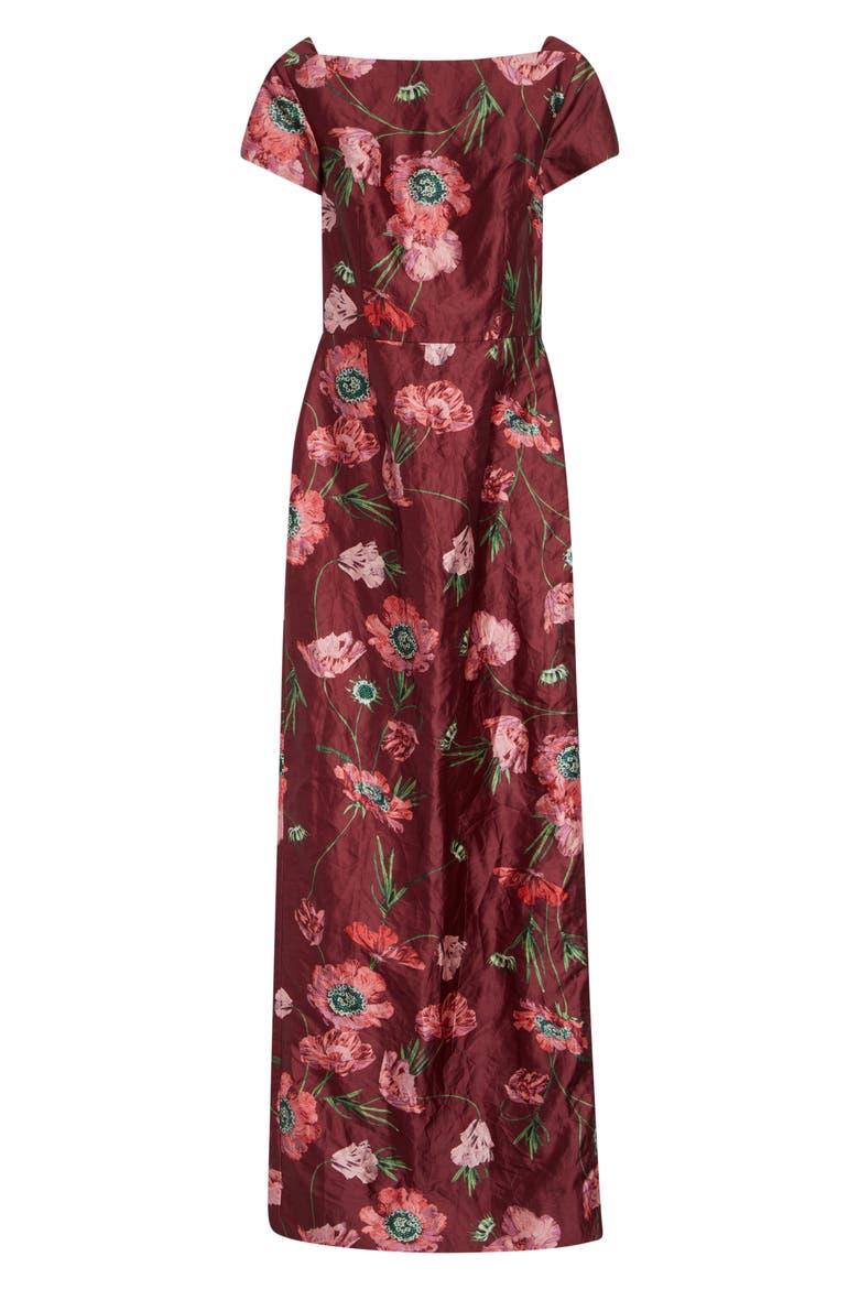 Floral Textured Satin Column Gown, Alternate, color, BELLE EPOQUE POPPY RUBY RED