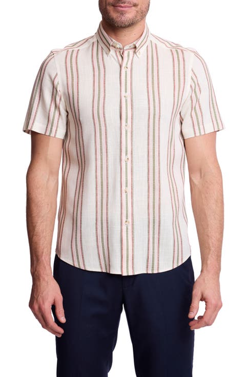 Brian Short Sleeve Linen Blend Button-Down Shirt