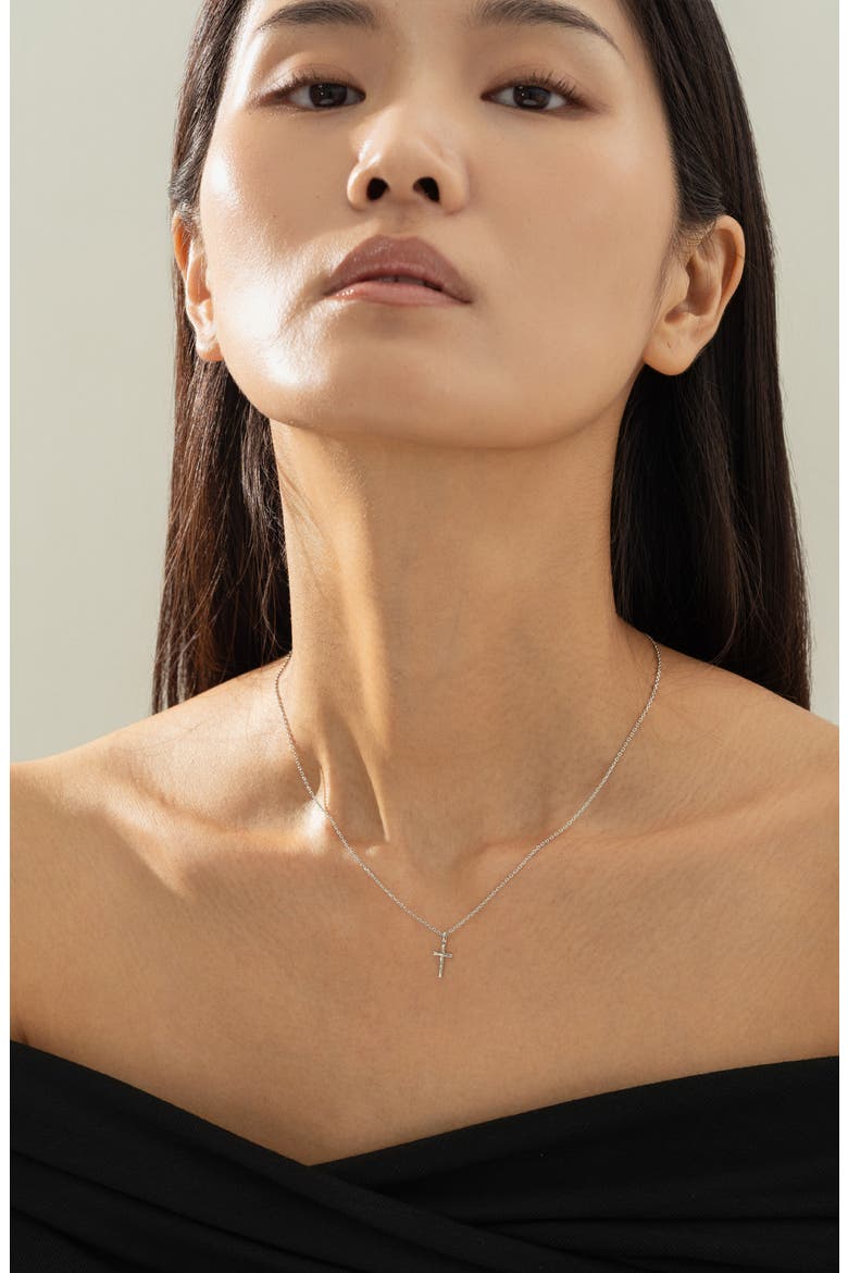 14k Gold Plated Marielle Mini Cross Necklace Gift Idea, Alternate, color, Silver