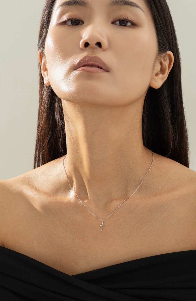 Bearfruit Jewelry 14k Gold Plated Marielle Mini Cross Necklace Holiday Gift Idea, Alternate, color, Silver
