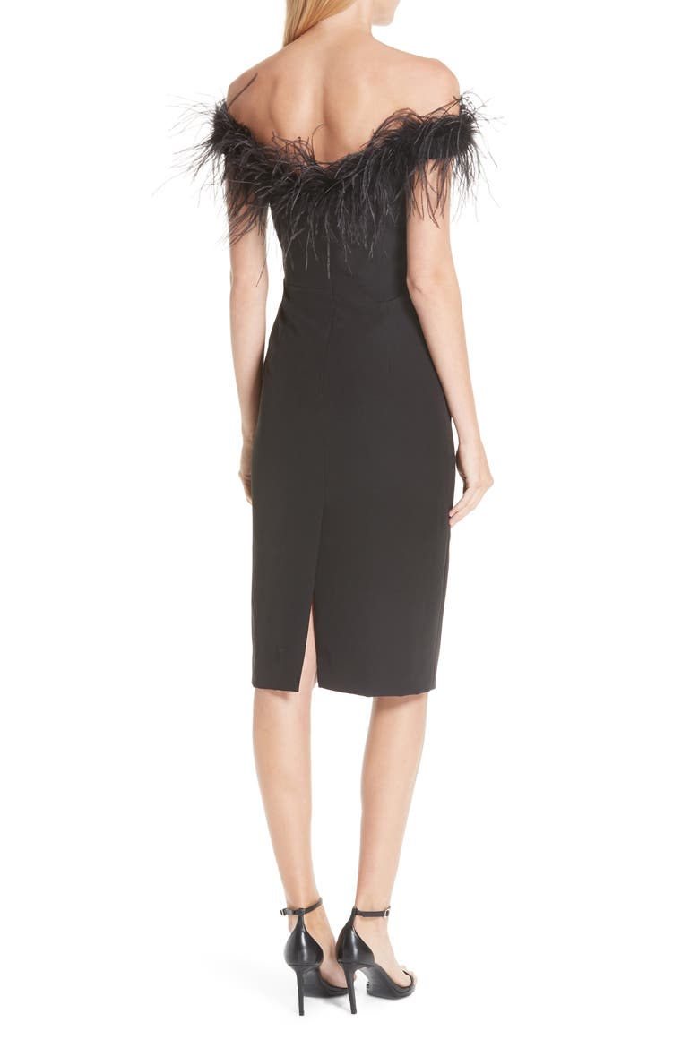 Elle Off the Shoulder Feather Detail Dress, Alternate, color, BLACK