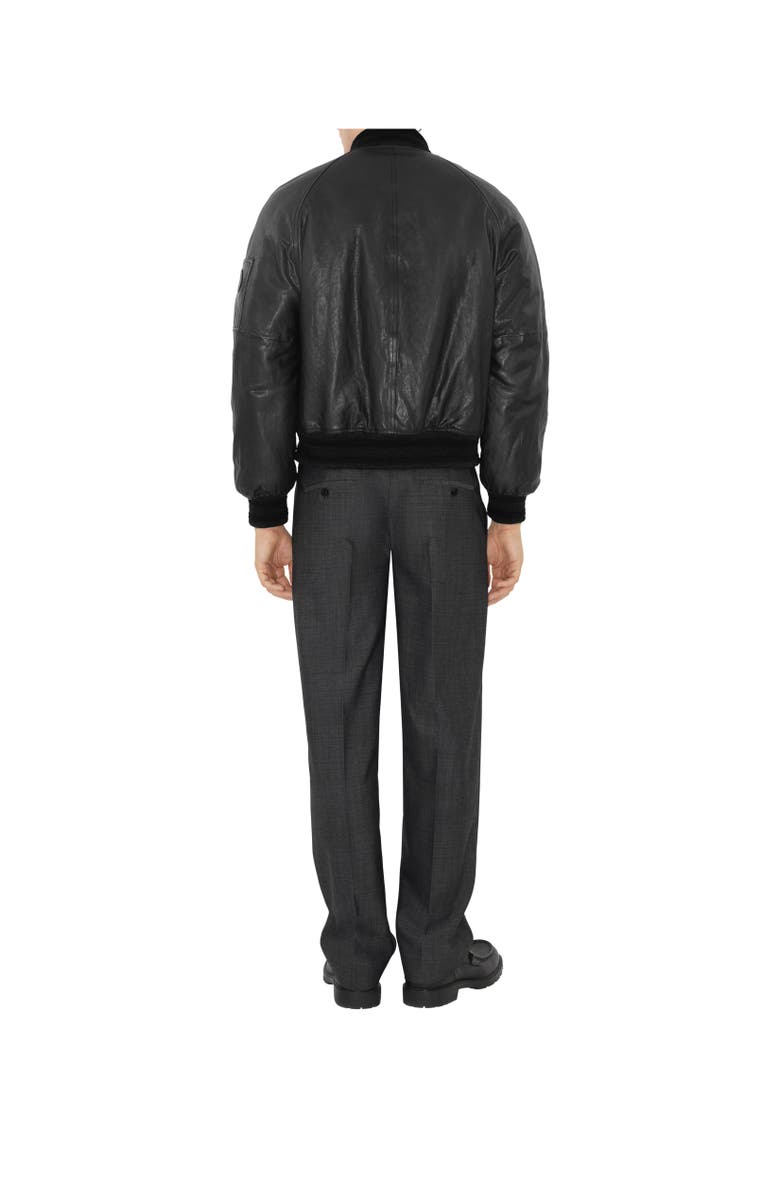 Burberry Leather Bomber Jacket, Alternate, color, Black