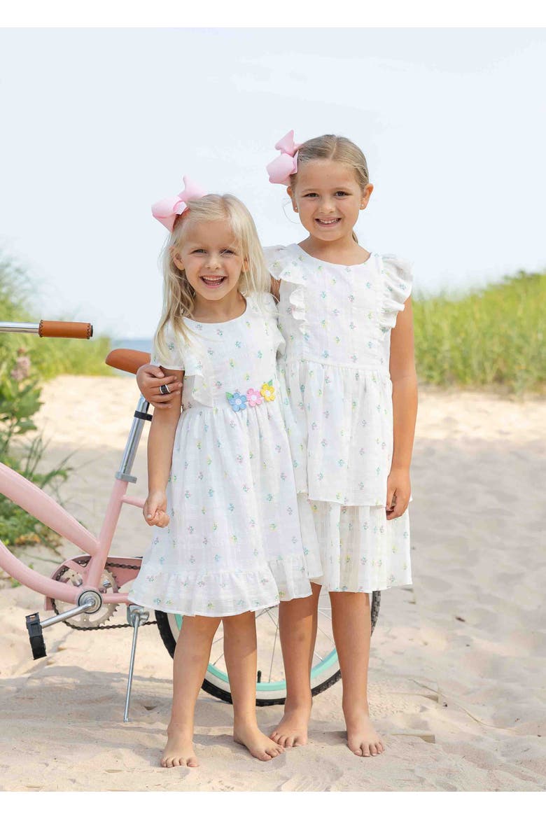 Printed Floral Dress With Ruffles, Alternate, color, White / Multicolor