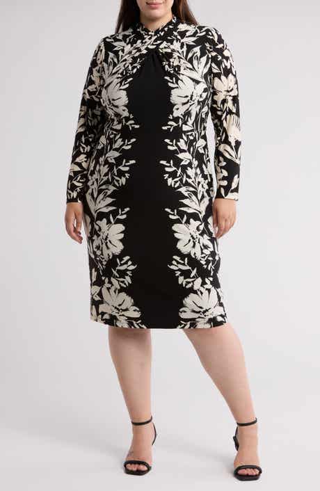 London Times Long Sleeve Crisscross Midi Dress