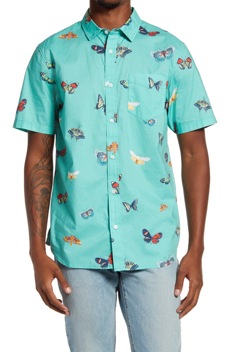 Vans Metamorphosis Slim Fit Print Short Sleeve Button-Up Shirt, Main, color, 
