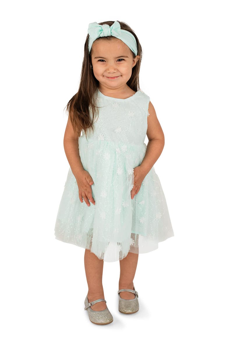 Kids' Metallic 3D Floral Party Dress, Alternate, color, BLUE