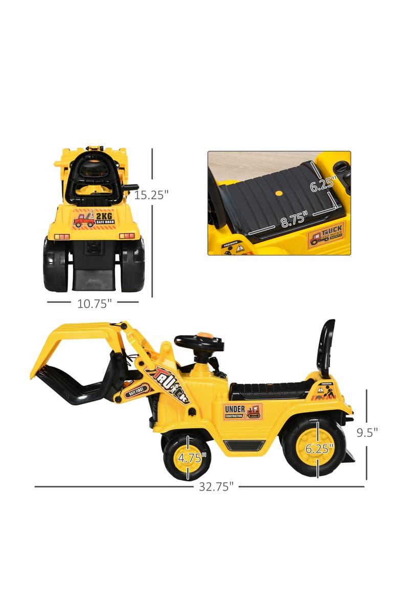 Aosom Kids Excavator Ride-on with Sound, Storage, Alternate, color, Yellow