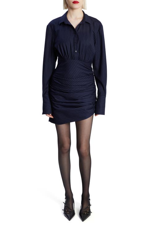 Viera Pinstripe Long Sleeve Mini Shirtdress