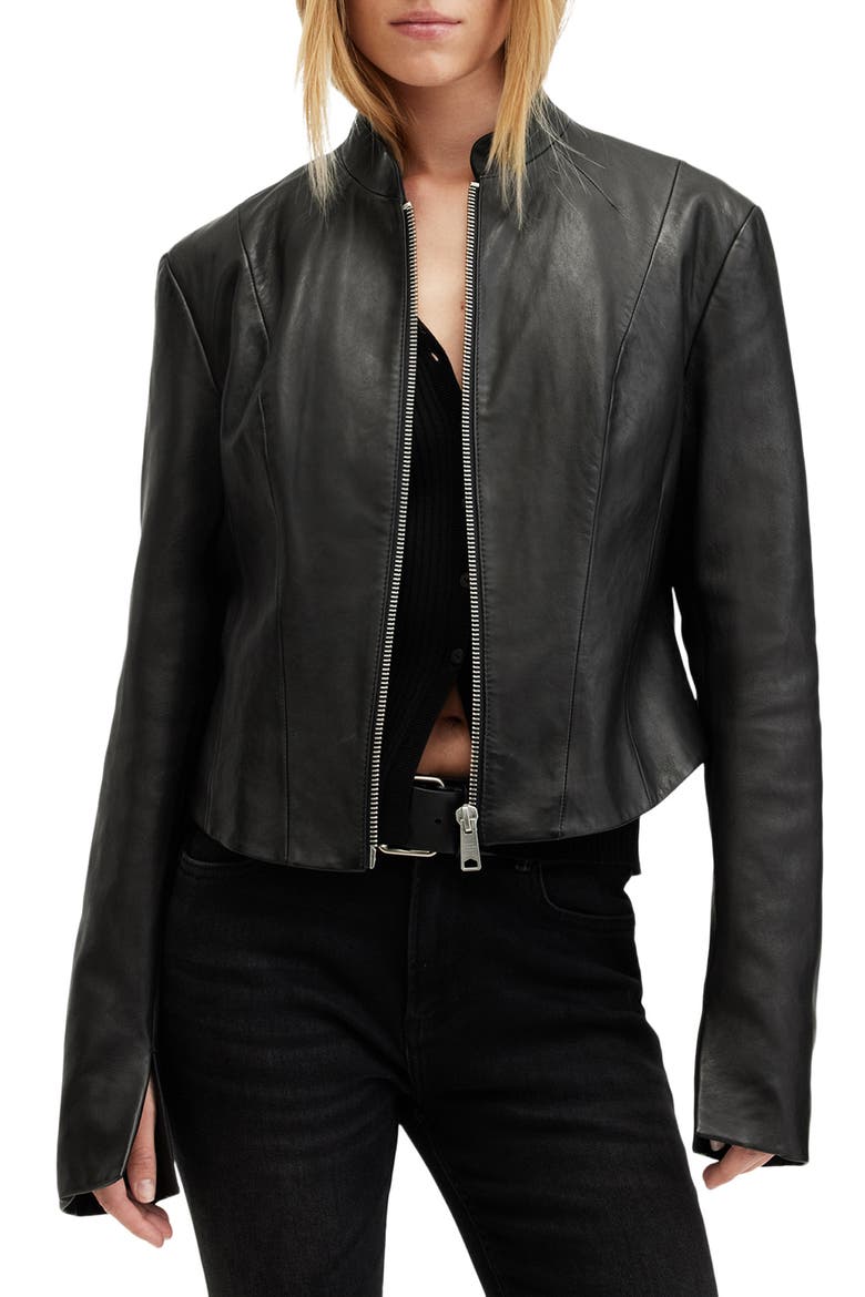 Sadler Leather Jacket, Main, color, BLACK