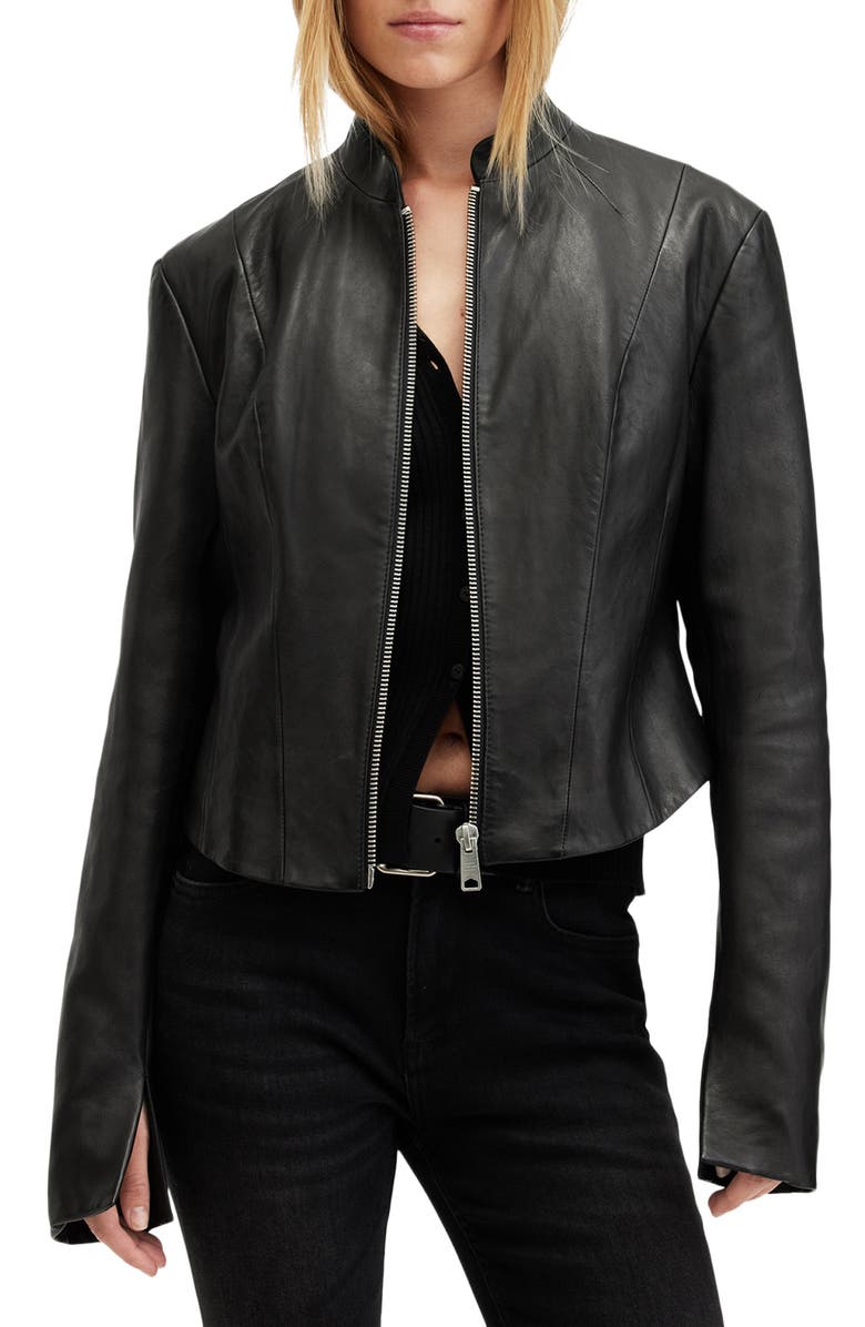 AllSaints Sadler Leather Jacket, Main, color, Black