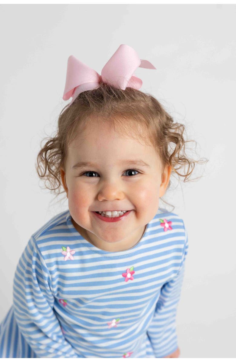 Florence Eiseman Stripe Knit Dress With Embroidered Flowers, Alternate, color, Light Blue, White, Pink