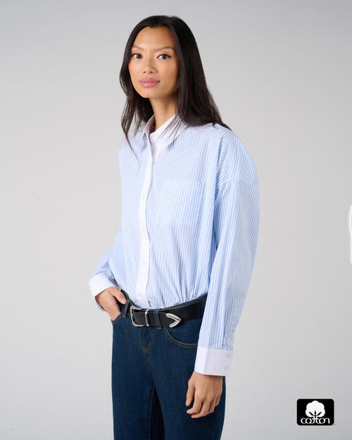 Weworewhat Cropped Button Front Shirt In Blue