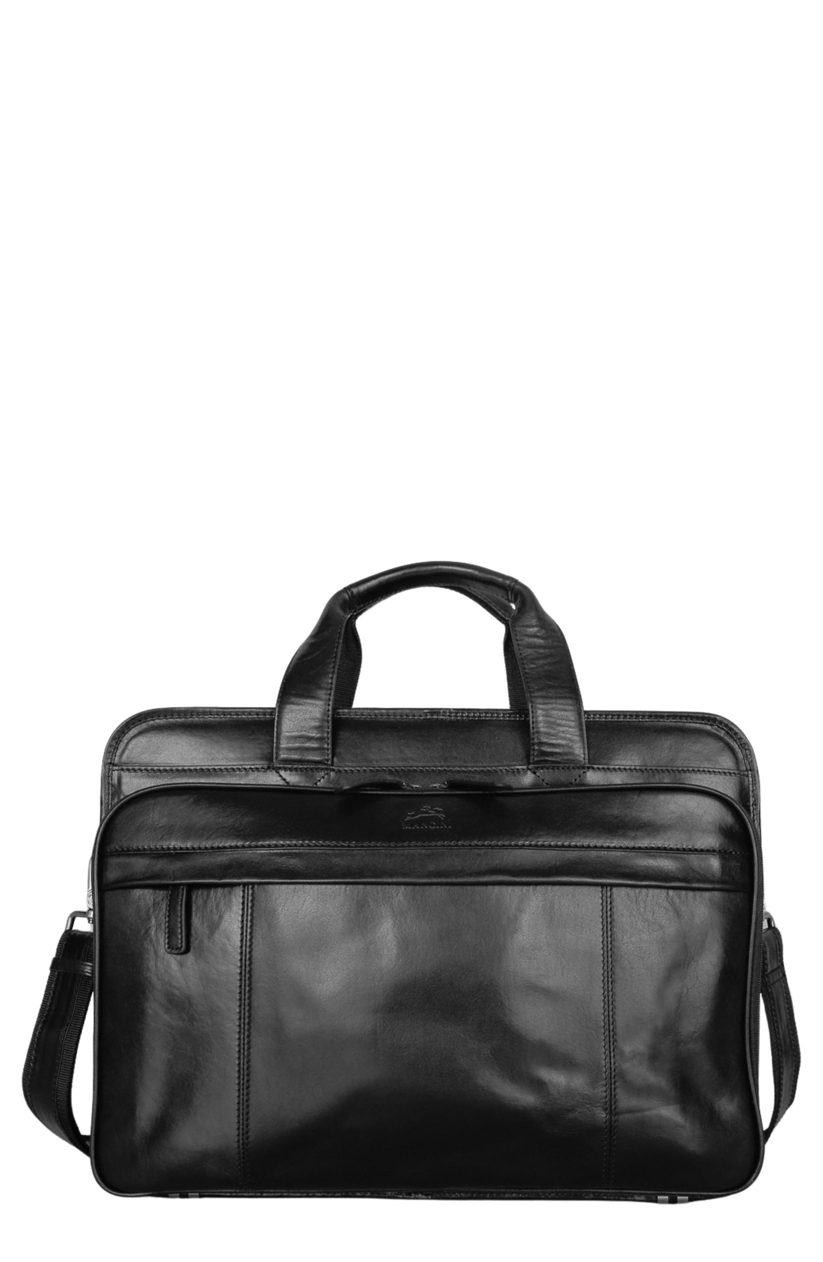 Mancini Double Compartment Leather Briefcase In Black