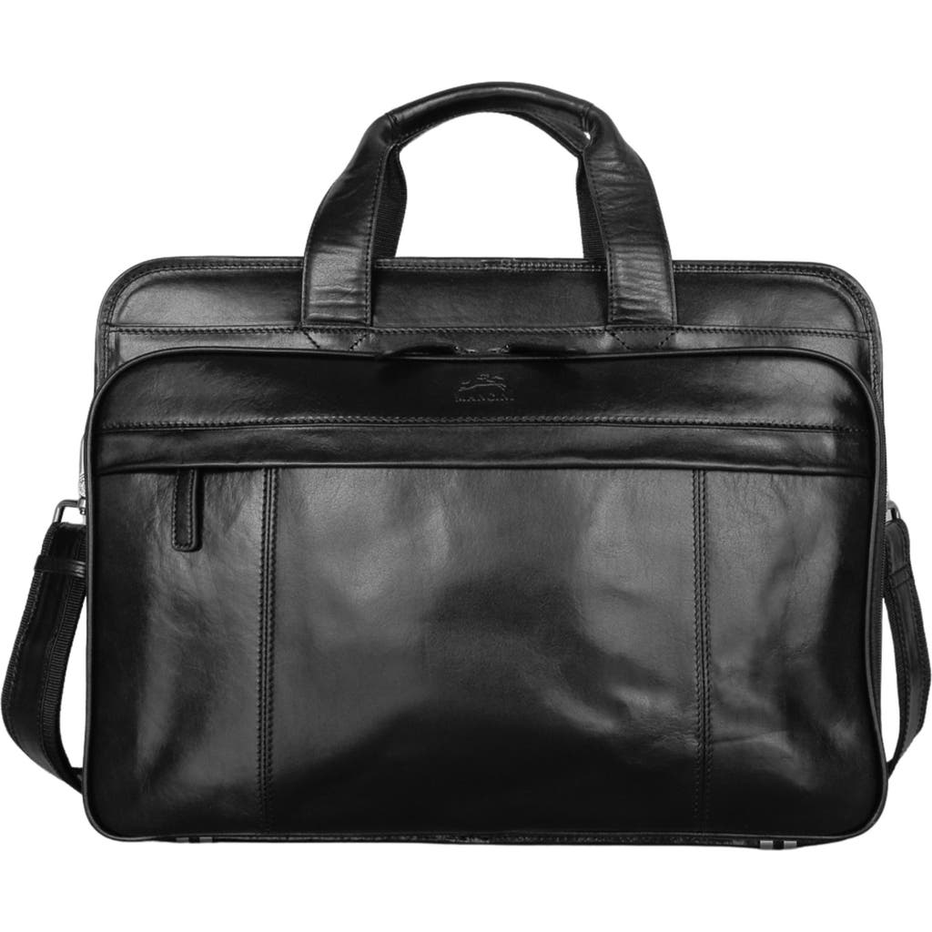 Mancini Double Compartment Leather Briefcase In Black