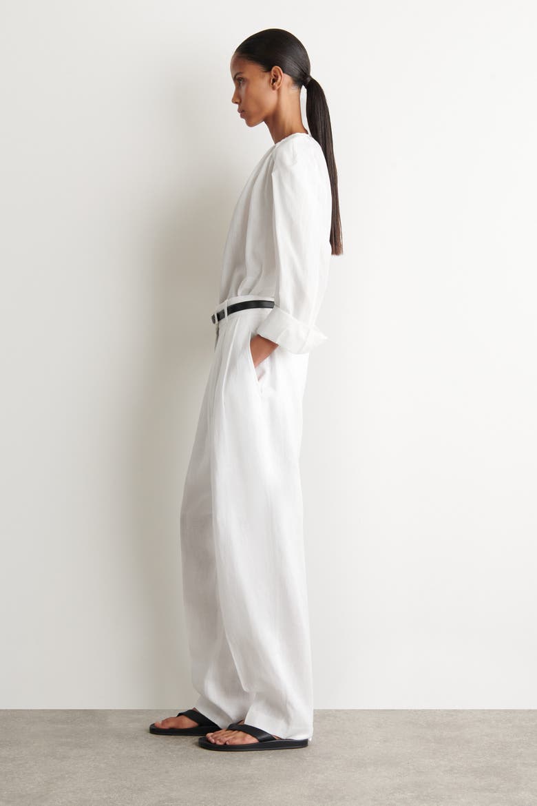 Tailored Linen Balloon-leg Trousers, Alternate, color, WHITE
