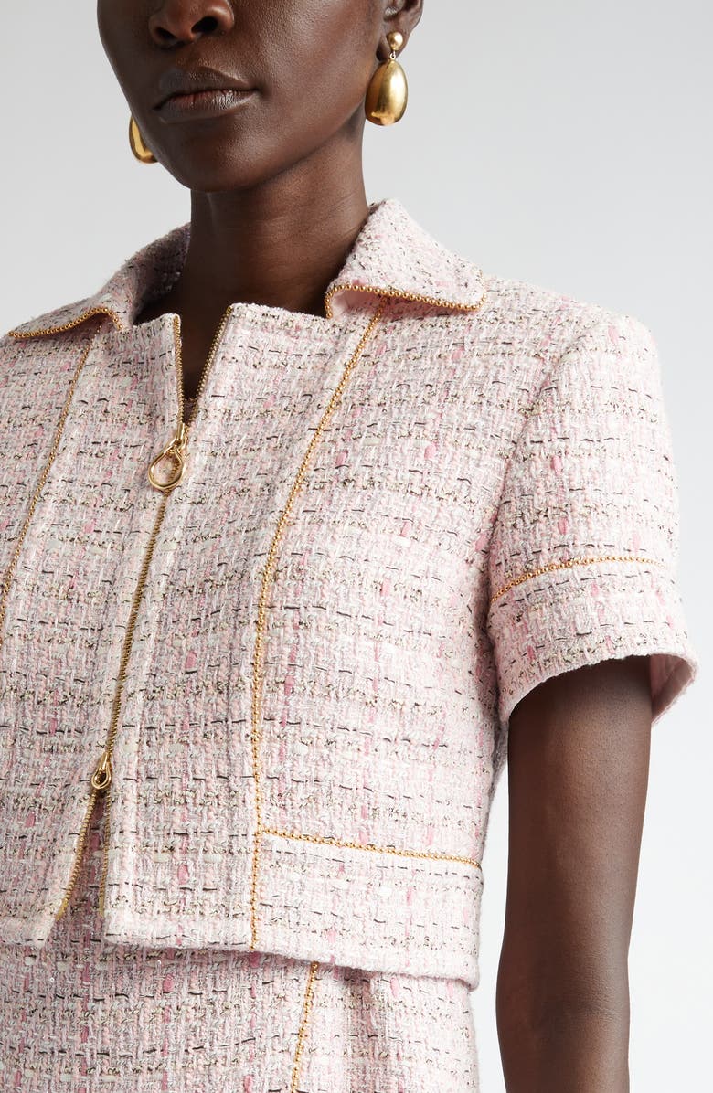 ST. JOHN Metallic Tweed Short Sleeve Crop Jacket, Alternate, color, Camellia Rose Lurex Multi