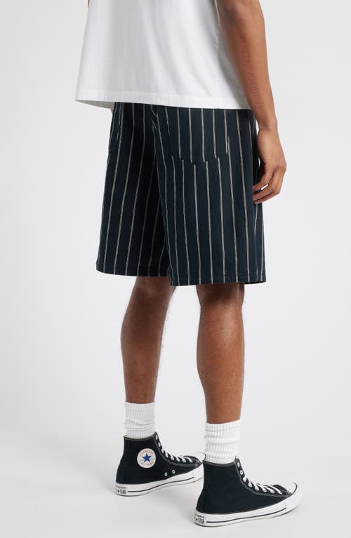 Obey Stripe Baggy Denim Shorts In Black Multi