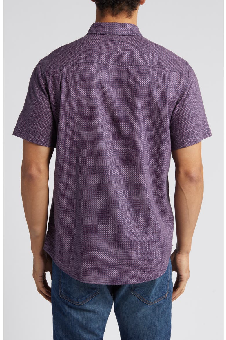 Carson Geometric Print Short Sleeve Linen Blend Button-Up Shirt, Alternate, color, MOROCCAN TILE ROSE