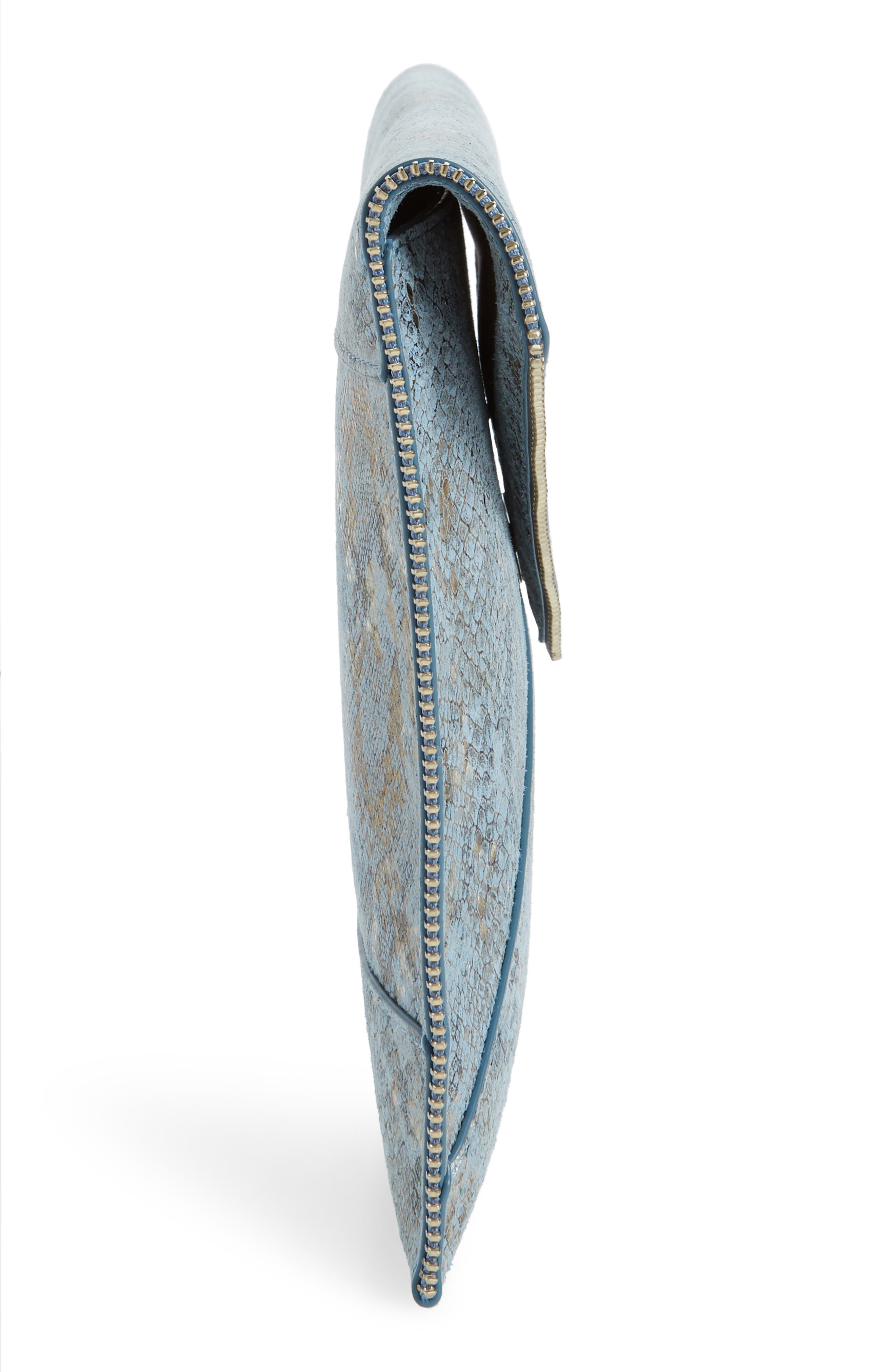 Rebecca Minkoff Leo Snake Embossed Leather Envelope Clutch, Alternate, color, 