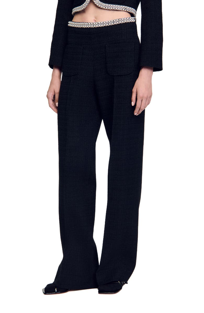 SANDRO High-waisted tweed trousers, Alternate, color, 
