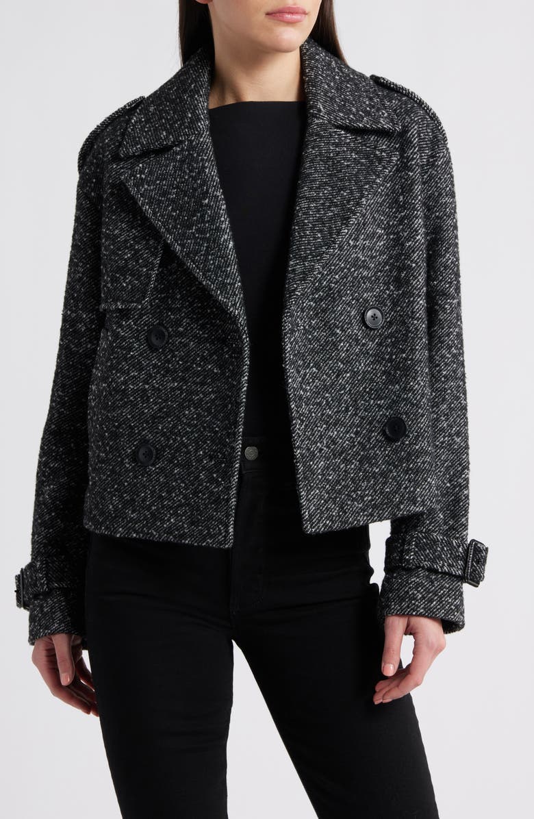 BCBGMAXAZRIA Short Trench Peacoat, Alternate, color, Black White Herrington