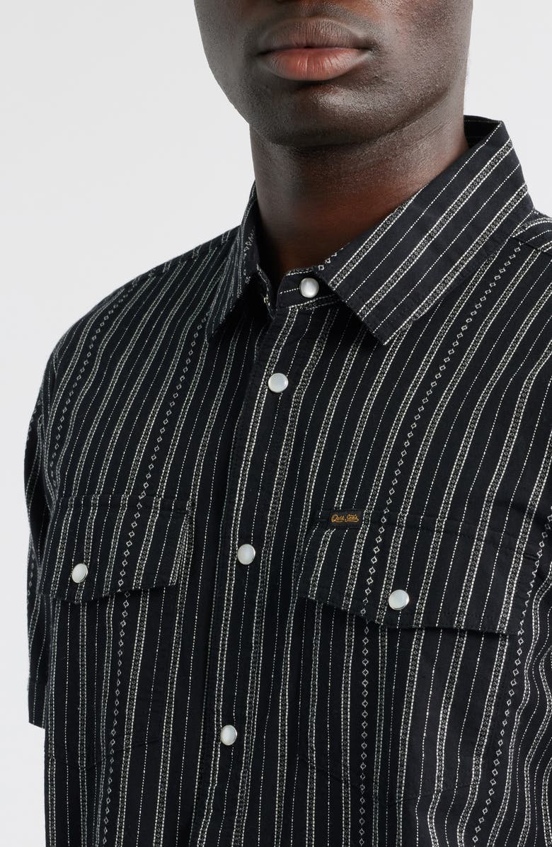 DARK SEAS Vigilante Stripe Short Sleeve Cotton Snap-Up Shirt, Alternate, color, Black