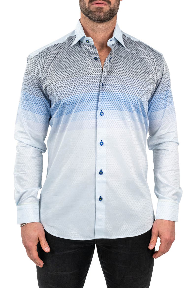 Fibonacci Jacqdegrade Blue Contemporary Fit Button-Up Shirt, Main, color, BLUE