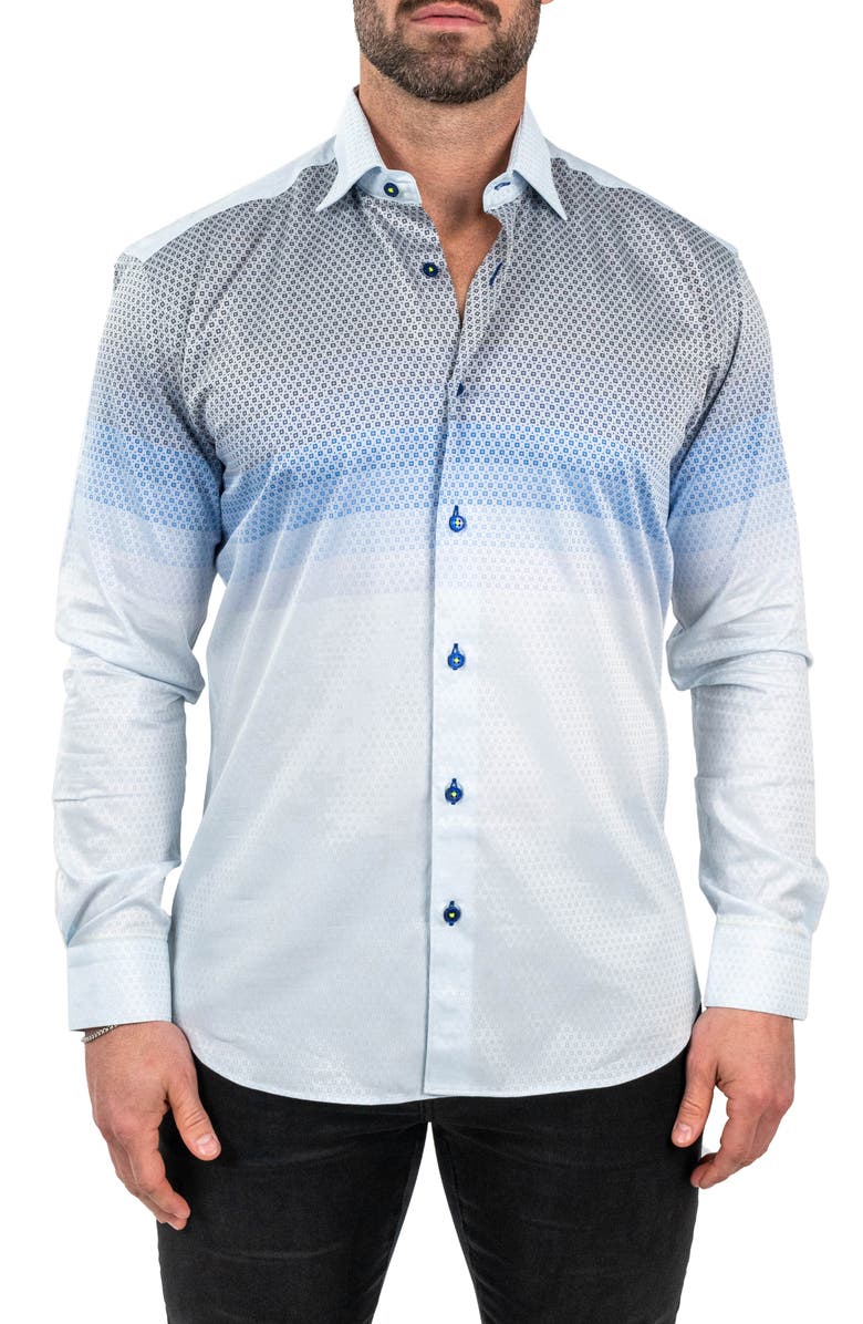 Maceoo Fibonacci Jacqdegrade Blue Contemporary Fit Button-Up Shirt, Main, color, Blue