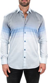 Maceoo Fibonacci Jacqdegrade Blue Contemporary Fit Button-Up Shirt