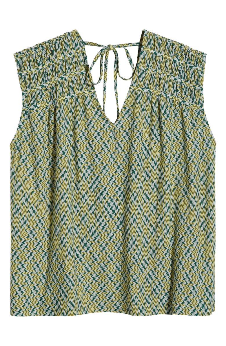 Liverpool Los Angeles Print Shirred Sleeveless Top, Alternate, color, Green Min Chevron