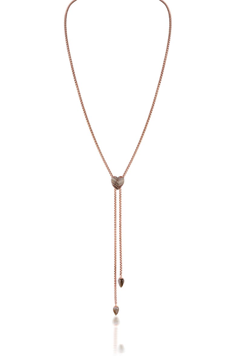 LuvMyJewelry Luv Me Lace Agate Slide Y-Necklace, Main, color, 14Kt Rose Gold Vermeil