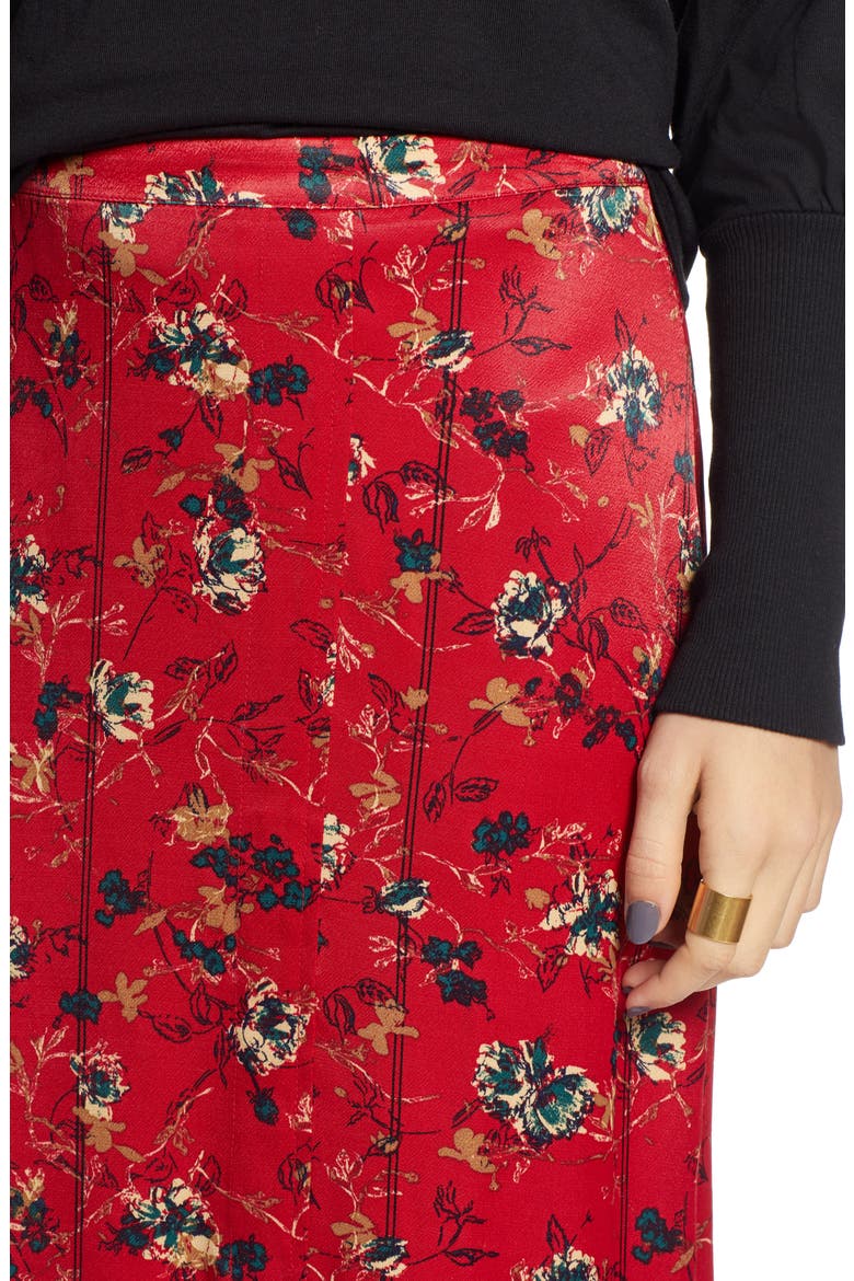 Floral Midi Skirt, Alternate, color, RED CHILI WINDY FLORAL