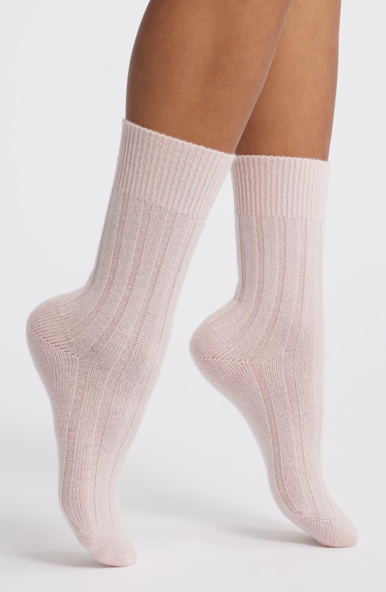Nordstrom Rib Cashmere Blend Crew Socks, Main, color, Pink Dogwood
