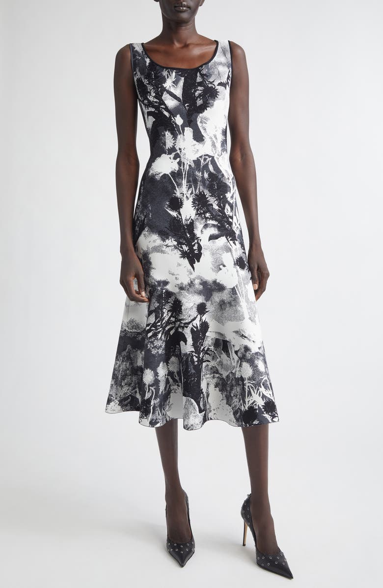 McQueen Floral Jacquard Midi Sweater Dress, Main, color, Ivory/ Black