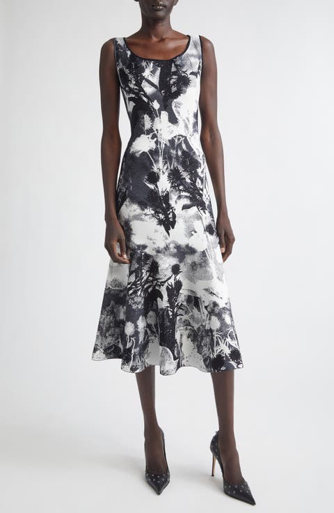 Floral Jacquard Midi Sweater Dress