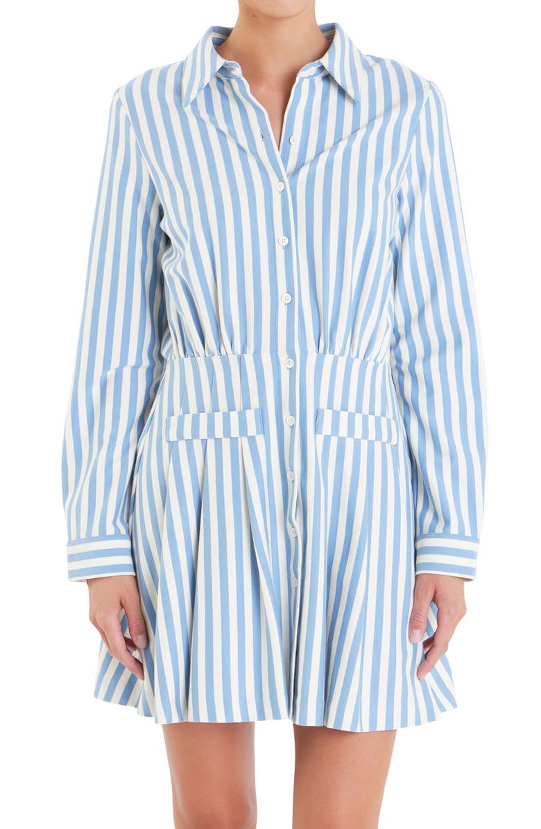 English Factory Stripe Long Sleeve Shirtdress, Alternate, color, Blue/ White