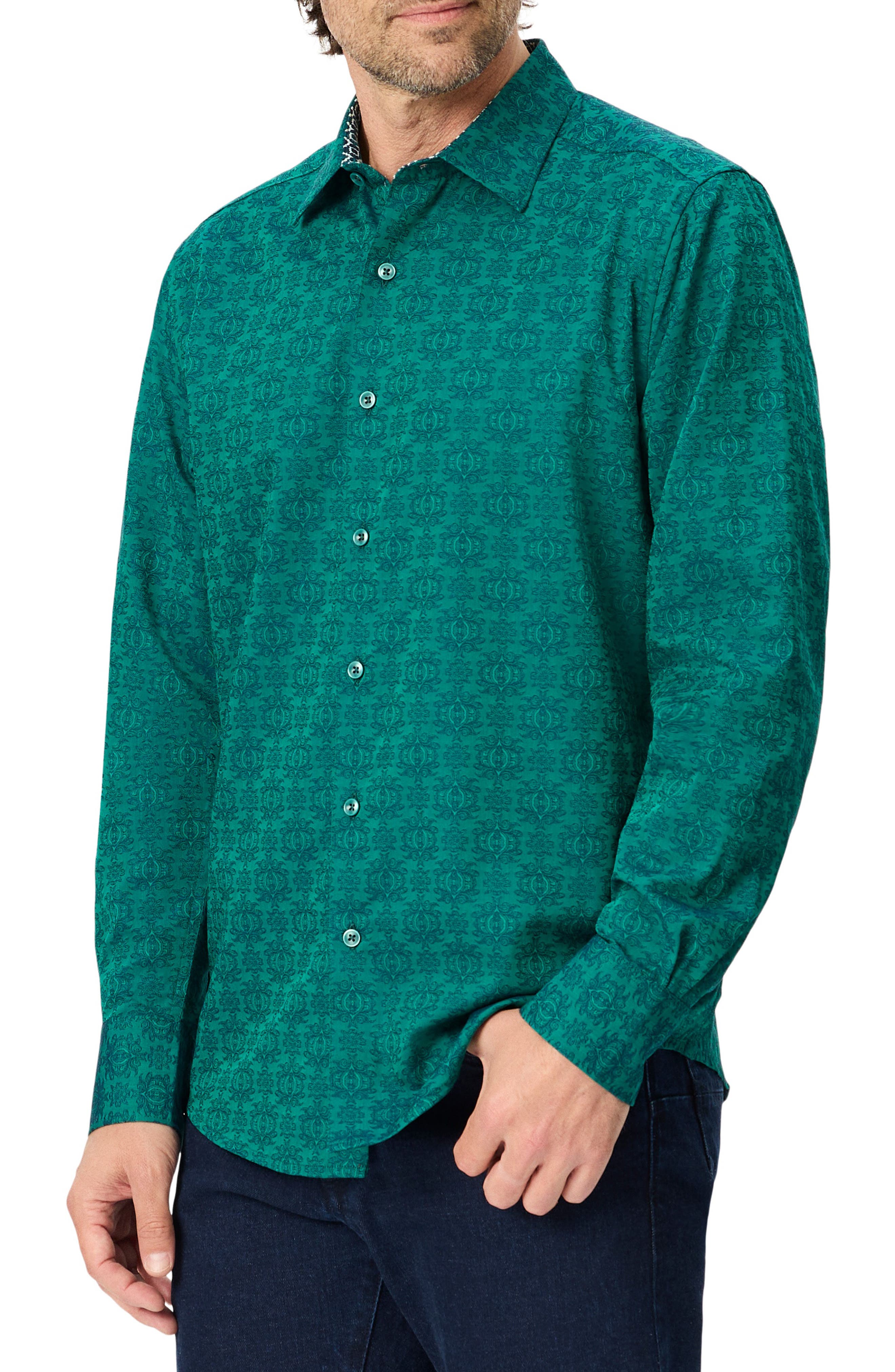 Patterned Long Sleeve Button Up Shirt