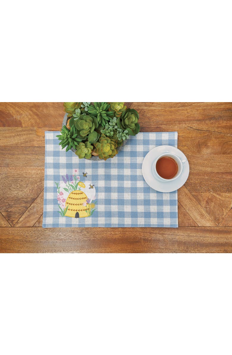 C&F Home Bee Happy In Blue Embroidered Placemats Set of 6 Blue Plaid, 13" x 16", Alternate, color, Blue