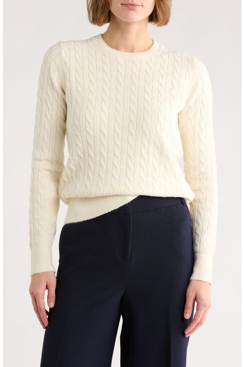 Cable Knit Crewneck Sweater, Main, color, WHITE