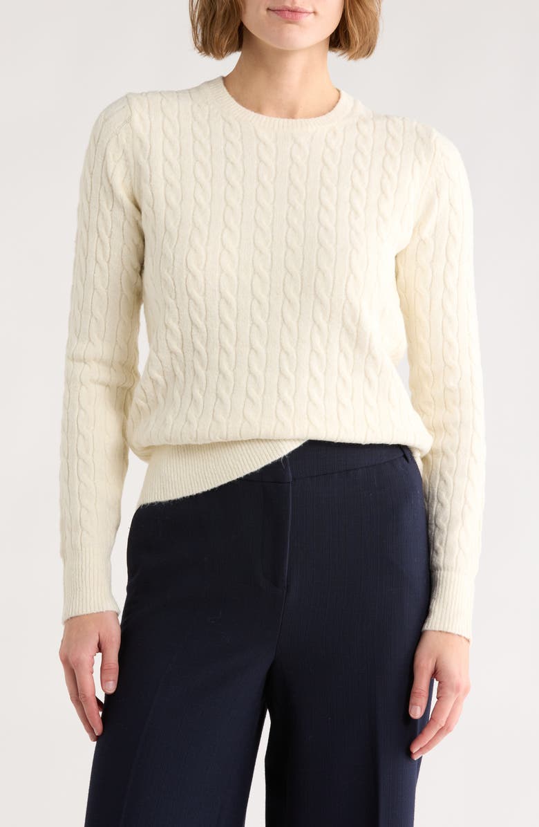 Brooks Brothers Cable Knit Crewneck Sweater, Main, color, White