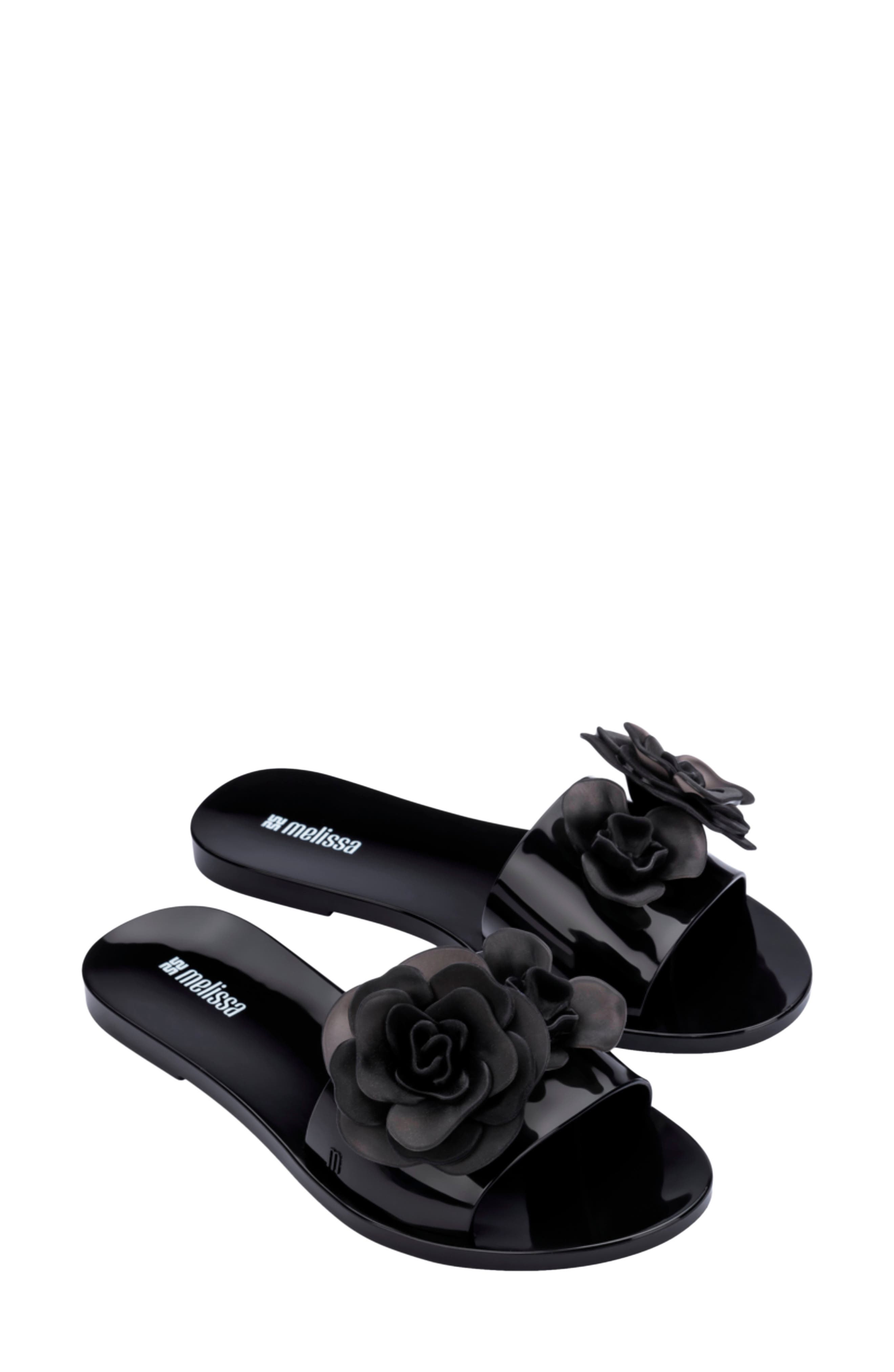 Melissa Babe Petals Slide Sandal, Main, color, Black