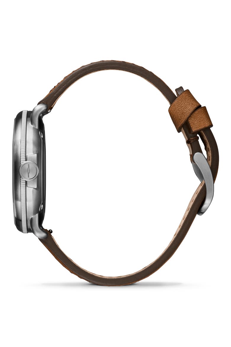 The Canfield Leather Strap Watch, 43mm, Alternate, color, BROWN