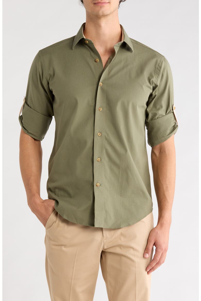 Trim Fit Solid Dress Shirt, Main, color, OLIVE